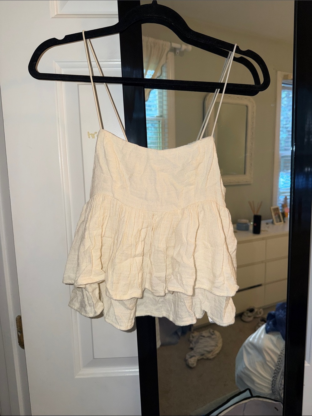 Urban Outfitters Cream Tiered Spaghetti-Strap Tank Top